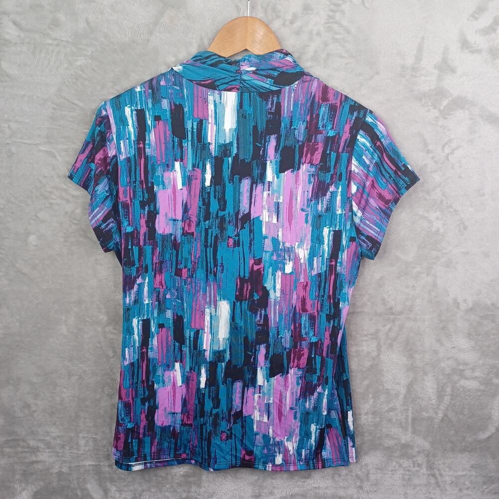 Melissa Paige Women's Cap Sleeve Wrap Top Size L Artsy V-neck Stretch Career New - Picture 6 of 11